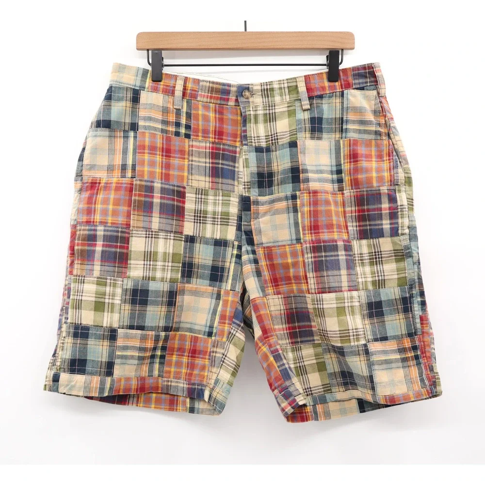 Madras Patchwork Jos A Bank Sz L Chino Shorts 100% Cotton Coastal Nautical Golf